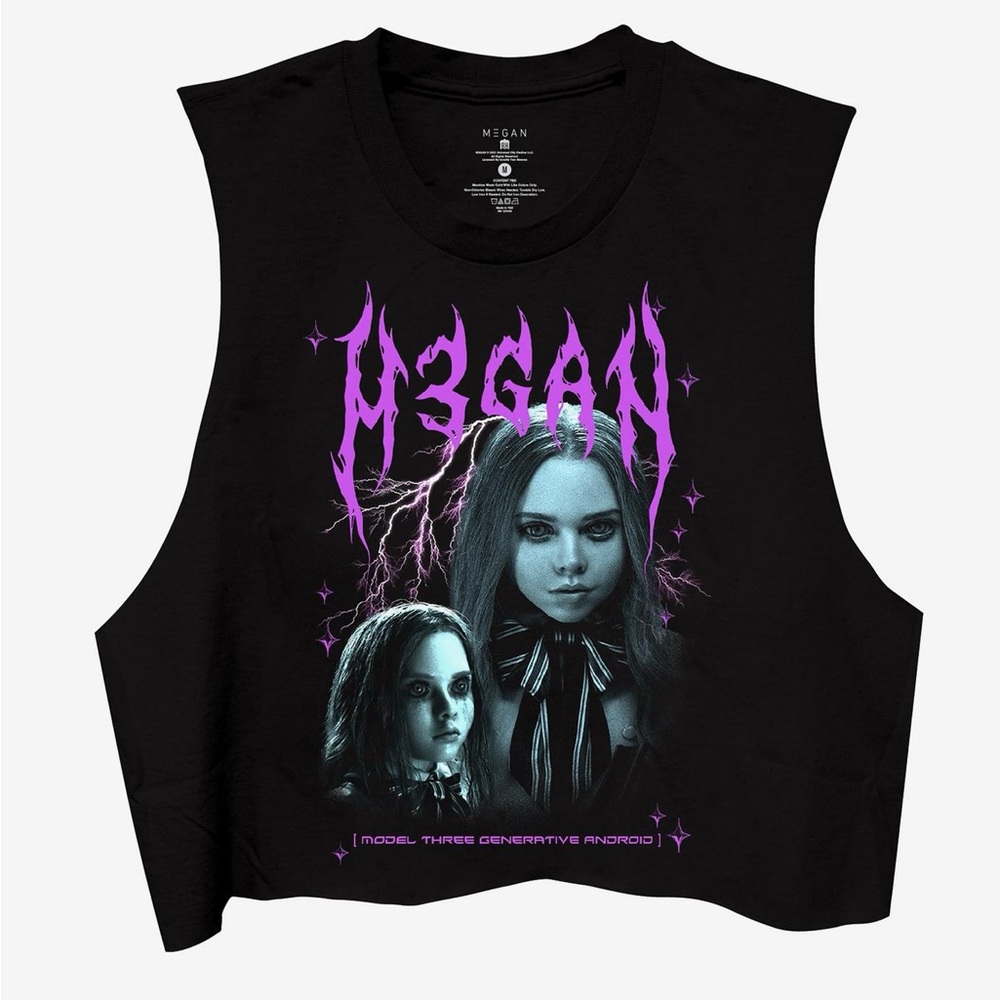 NWOT! Hot Topic ‘M3GAN Lightning Portrait Girls Crop Muscle Tank Top’